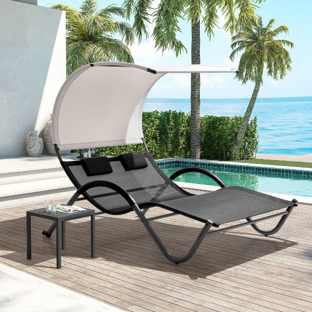 Outdoor Double Chaise Lounge With Sun Shade Gray Crestlive Products