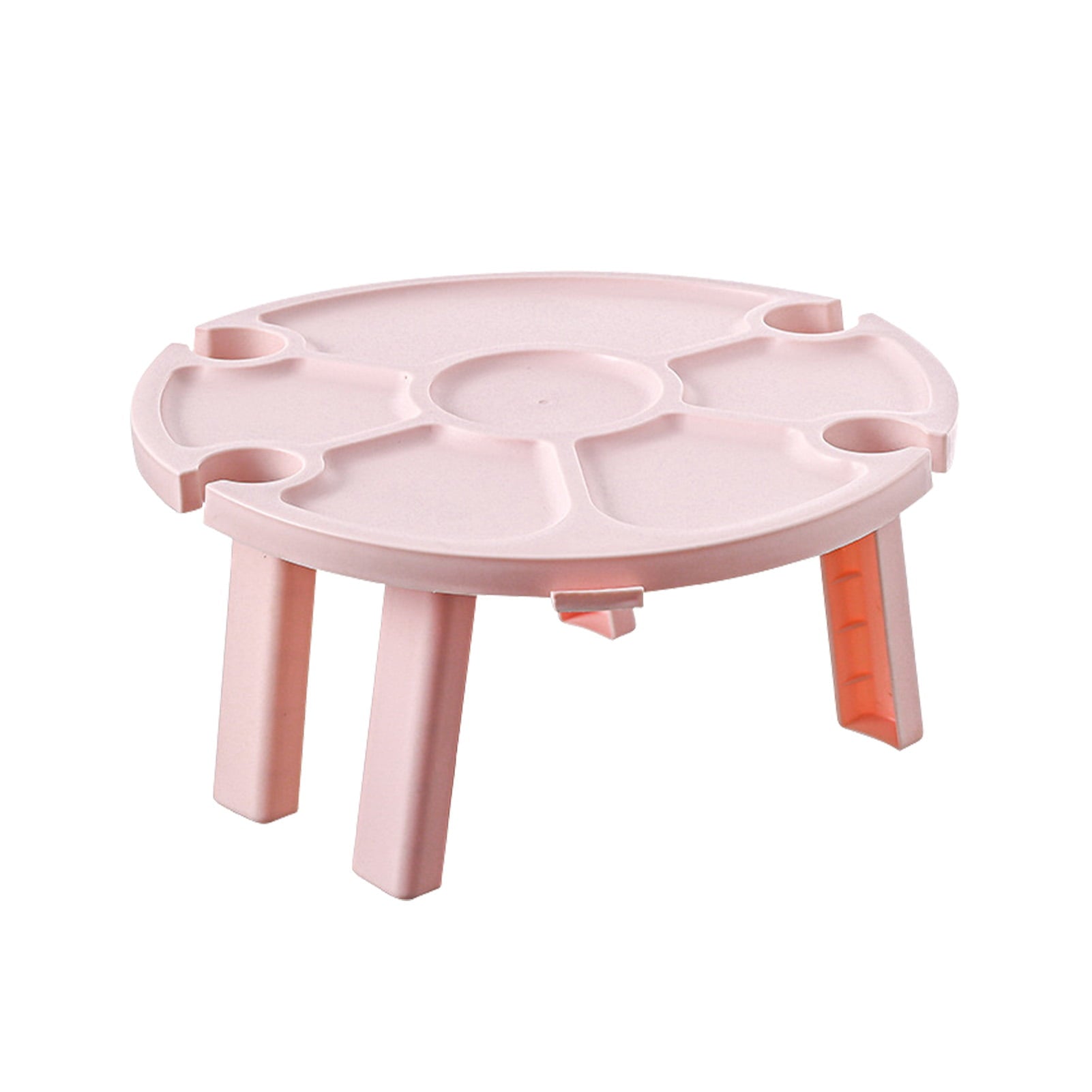 Catinbow Folding Picnic Table， Outdoor Wine Table Folding Picnic Desk， White Pink Portable Small Picnic Desk， Round Wine Glass Rack Cheese Holder Tray for Camping