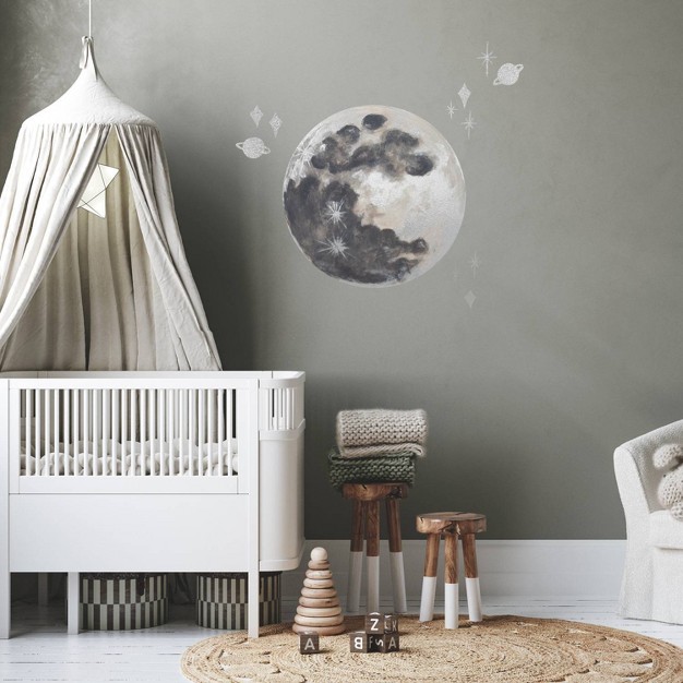 Moon Peel And Stick Wall Decal With Metallic Silver Ink Gray Roommates