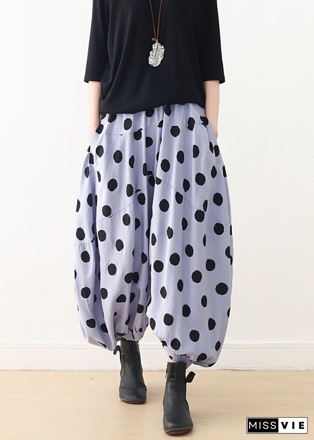 Organic wide leg pants Cotton clothes Women Shape blue dotted A Line pants spring