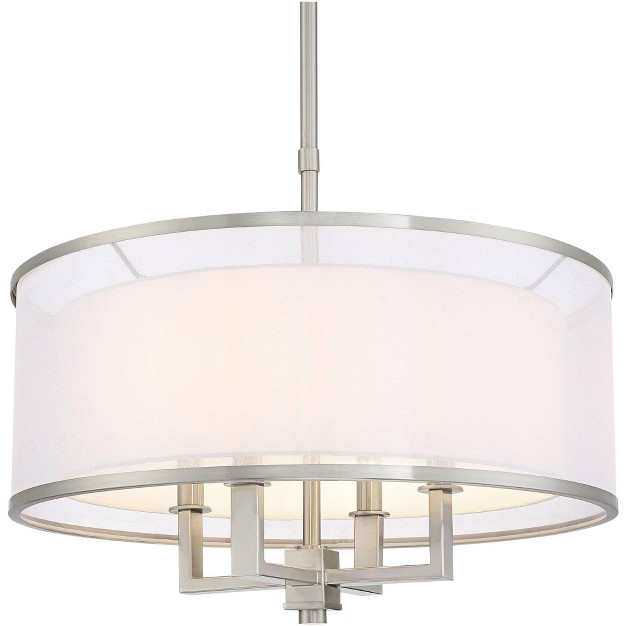 Wide Silver Organza White Shade 4 light Fixture For Dining Room