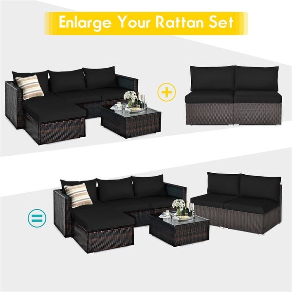 2-Piece Patio Rattan Armless Sofa Set with 2 Cushions and 2 Pillows - Overstock - 37357136