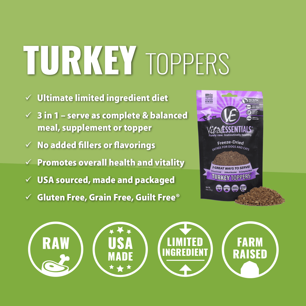 Vital Essentials Turkey Freeze-Dried Raw Food Toppers for Cats and Dog