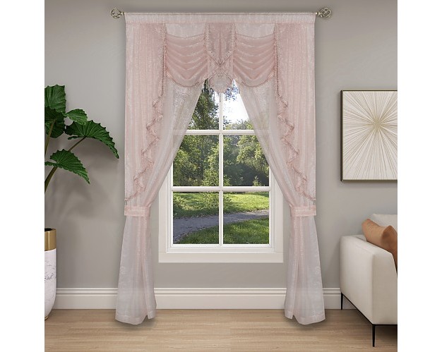 Kate Aurora Ultra Glam Beaded Sparkly Sheer Window In A Bag Curtain Set