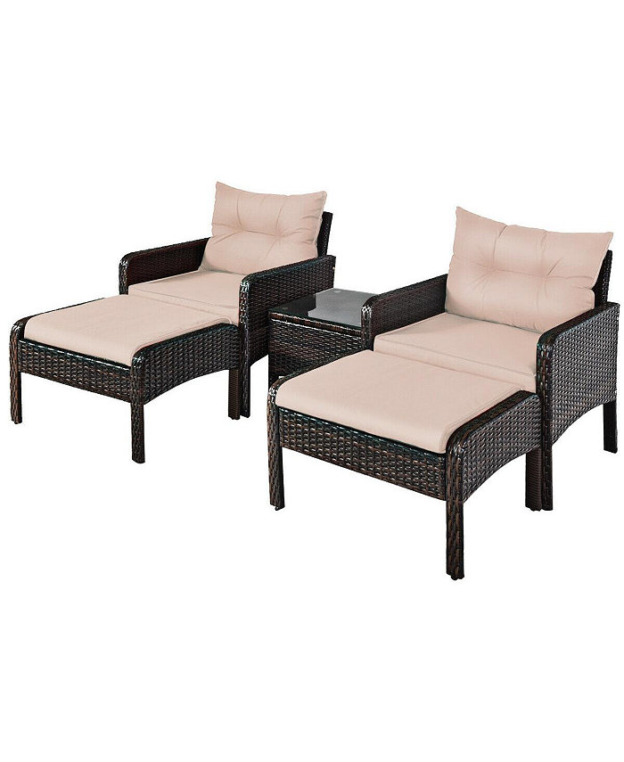 Slickblue 5 Pcs Patio Rattan Sofa Ottoman Furniture Set with Cushions