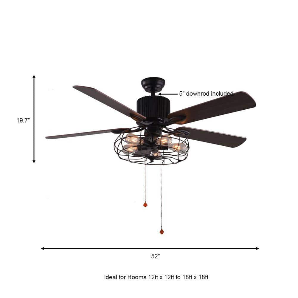 Bella Depot 52 in Black Industrial Ceiling Fan with Light Kit and Remote Control