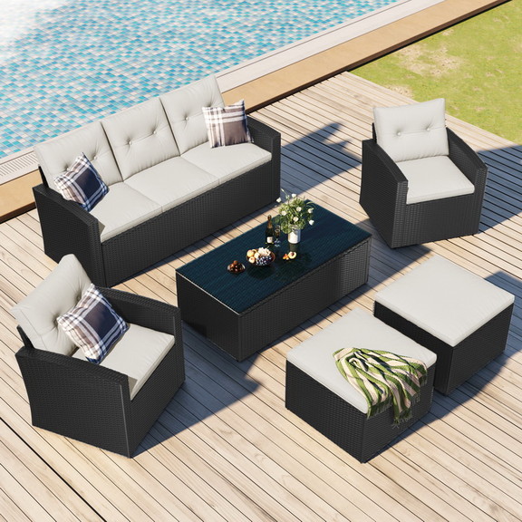 go 6 Piece  Weather Wicker PE Rattan Patio Outd...