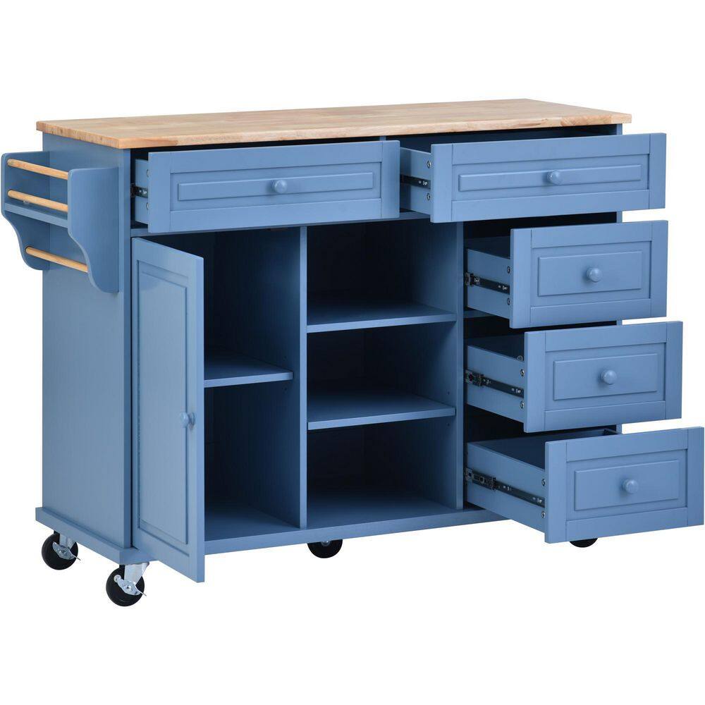 Blue Kitchen Island with Wheels Large Storage and Adjustable Shelves Q7003-AAG