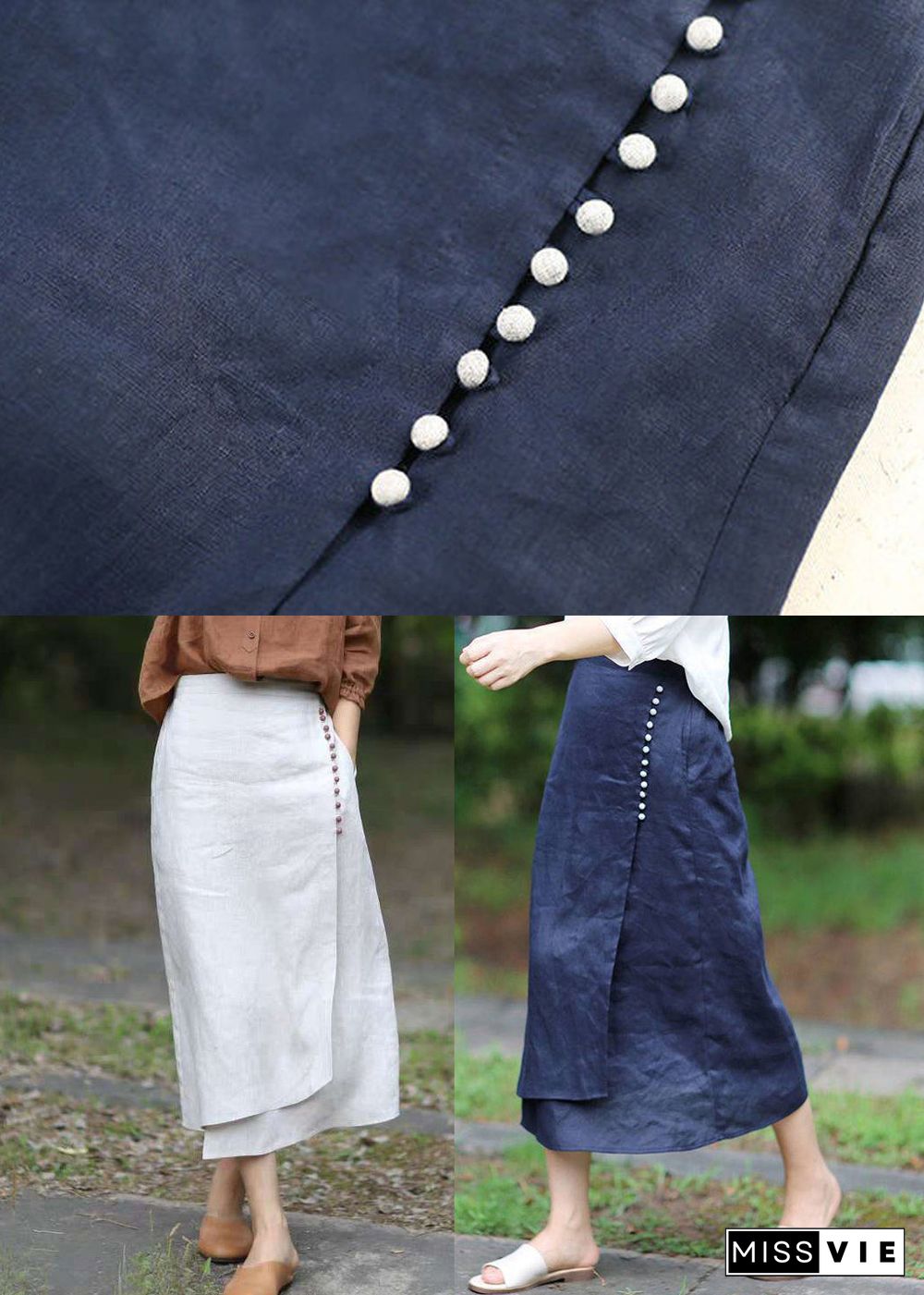 Blue A Line Skirts button asymmetrical design elastic waist Spring