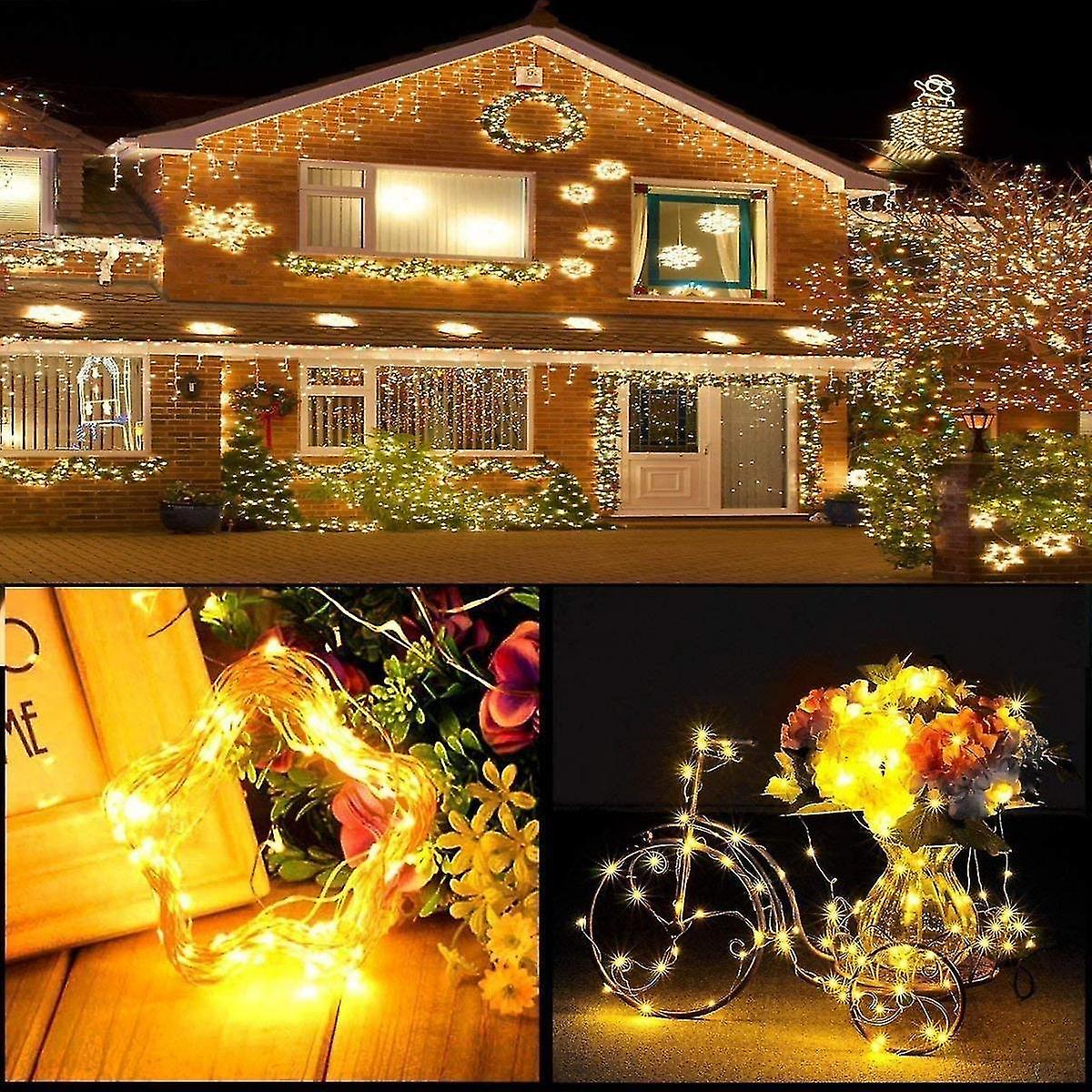 Led String Lights Battery Powered，[2 Pack] 100 Leds 33ft Waterproof 8 Modes With Remote Control Christmas Decoration Lights (warm White-10m) A927