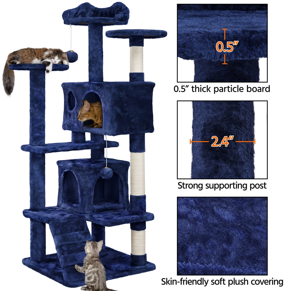 Topeakmart  54.5'' Cat Tree Condo Kitten Tree Tower Cat Kitten Scratching Tree Navy Blue