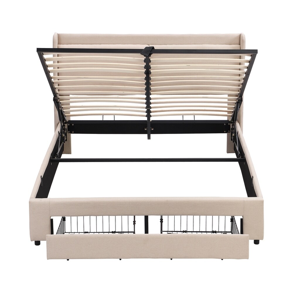 Queen Size Lift Storage Bed Platform Bed with 2 Drawers  Queen Size Bed Frame with Hydraulic Storage System