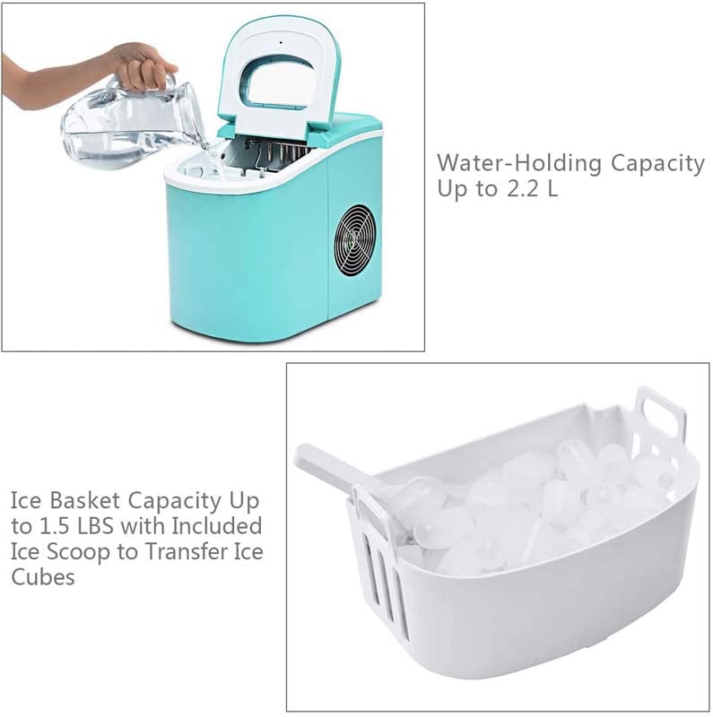 26LBS/24H Mini Portable Ice Maker Countertop, Compact Ice Machine with Ice Scoop