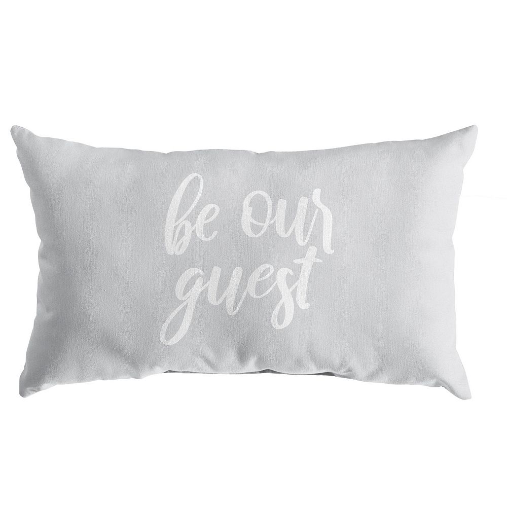 13 x 20 Gray and White Rectangular Be Our Guest Indoor and Outdoor Embroidered Lumbar Pillow