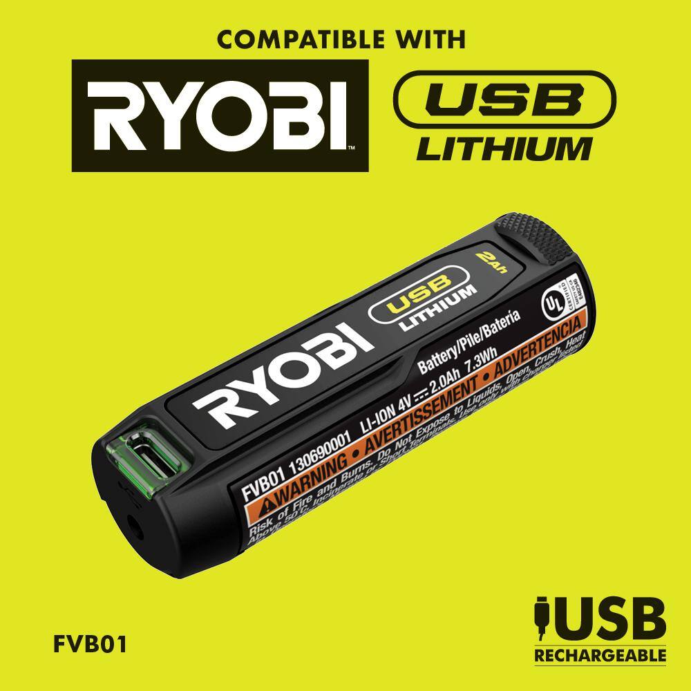 RYOBI USB Lithium Cordless High Pressure Portable Inflator Kit with Extra USB Lithium 2.0 Ah Rechargeable Battery FVIF51K-FVB01