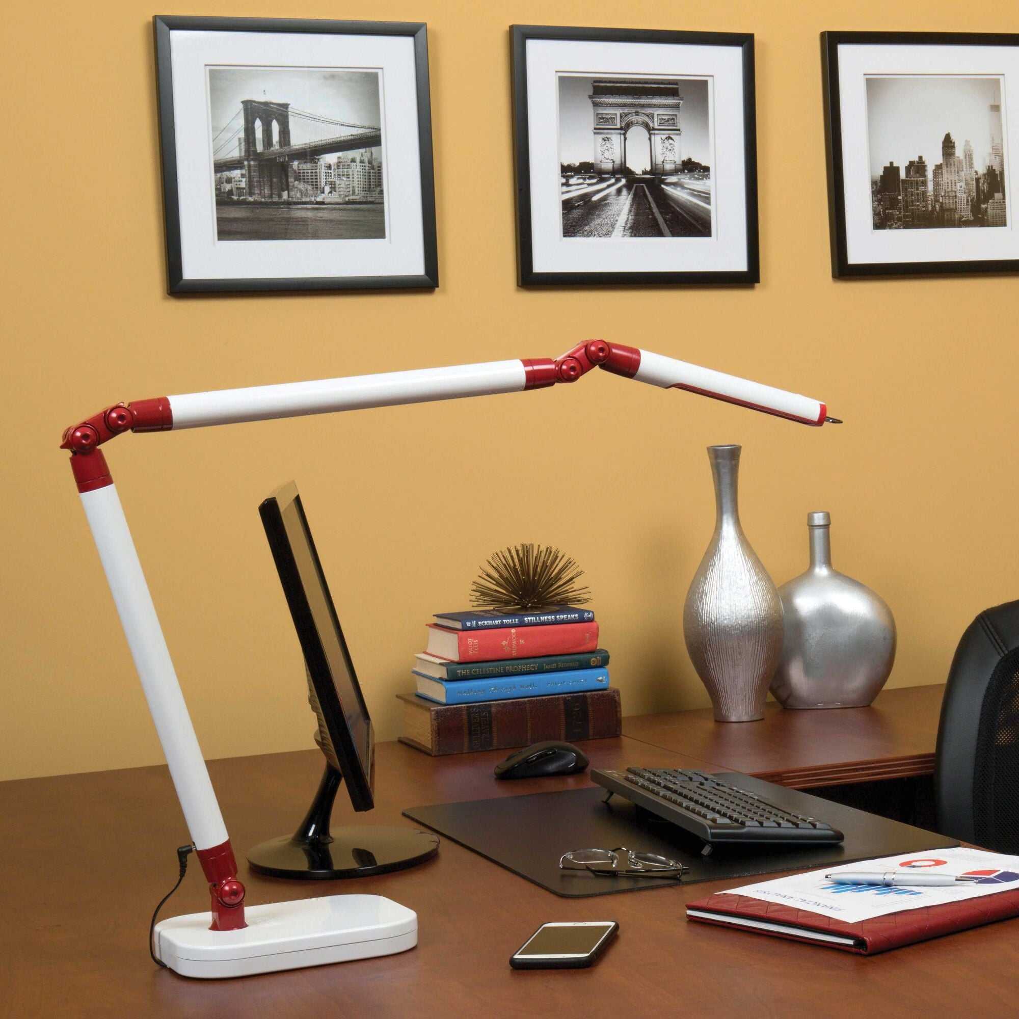 Ultra Reach Led Desk Lamp, White/Red