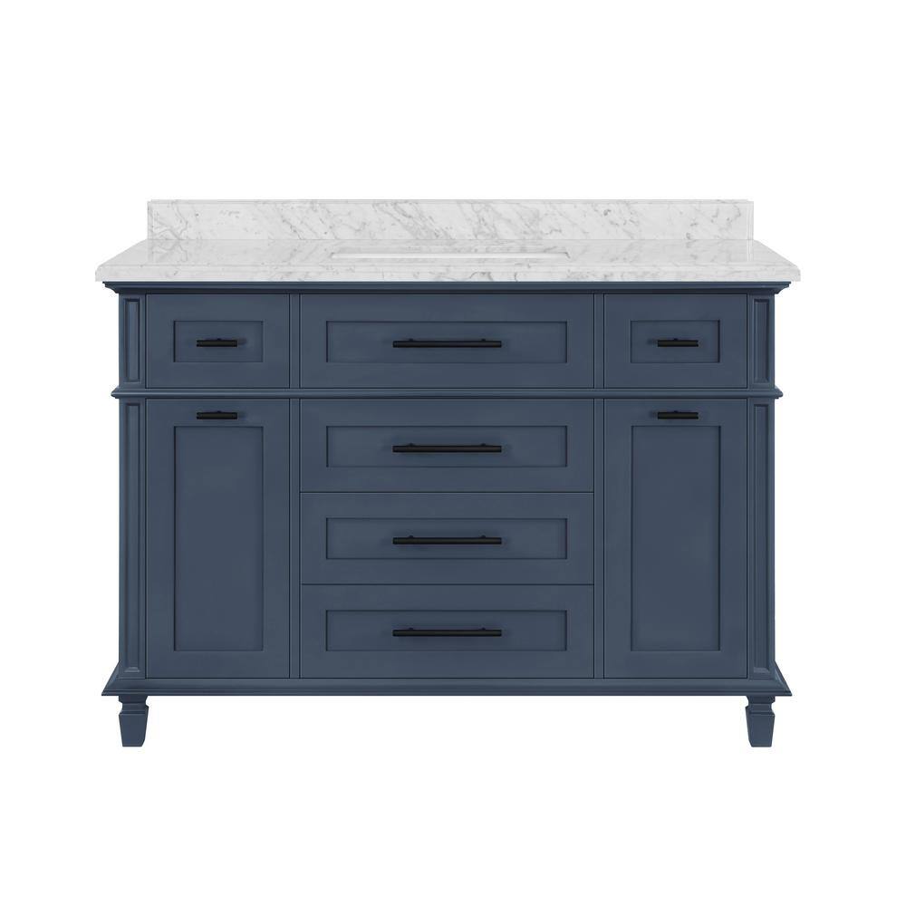 Home Decorators Collection Tarbot 48 in. W x 22 in. D x 34.5 in. H Bath Vanity in Midnight Blue with White Marble Top Tarbot 48MB