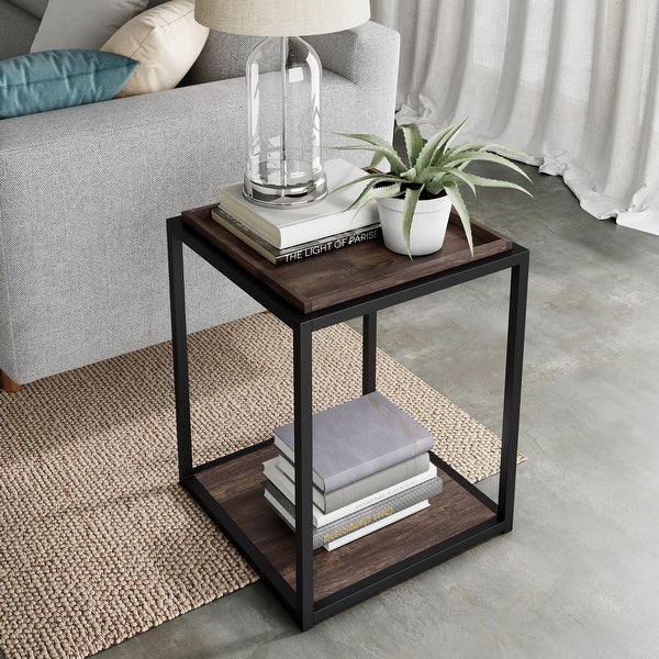 Nathan James Nash End Table with Tray Top Shelves and Metal Frame