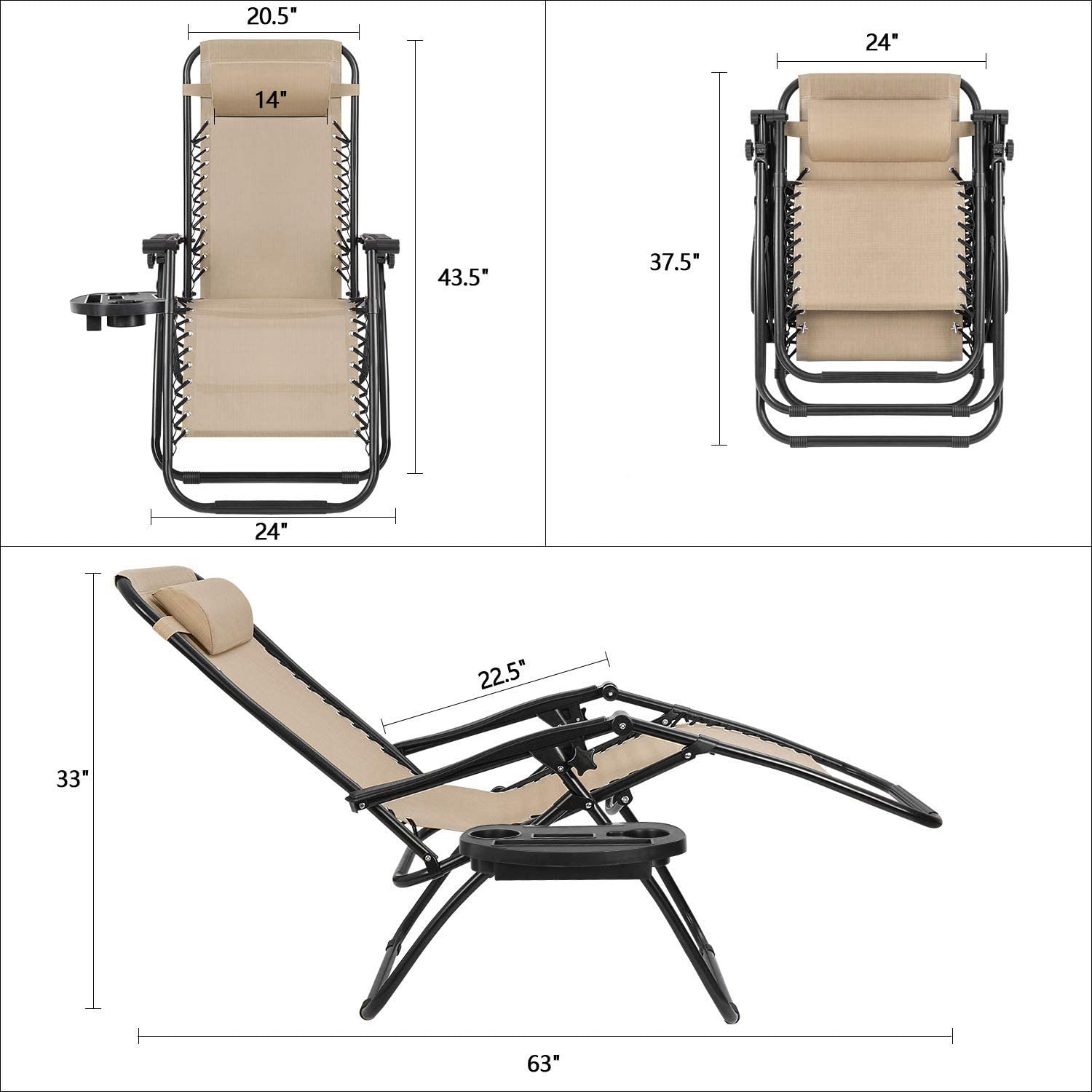 Devoko Zero Gravity Chair Outdoor Lounge Patio Chair Camp Reclining Lounge Chairs, Beige