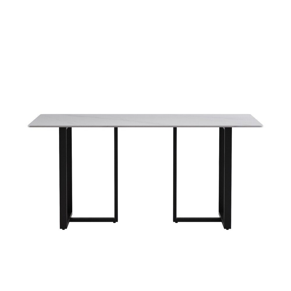 Modern 71L x 35W White Rectangular Marble Dining Table with Steel Legs