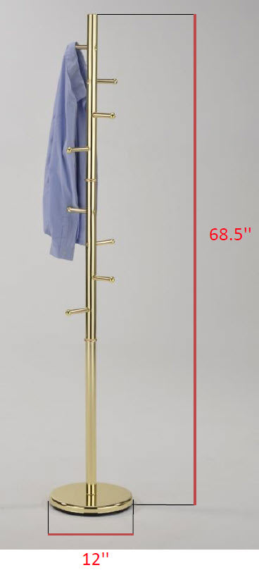 Pevensey Entryway 8 Hook Freestanding Coat and Hat Rack， Brass Metal， Transitional