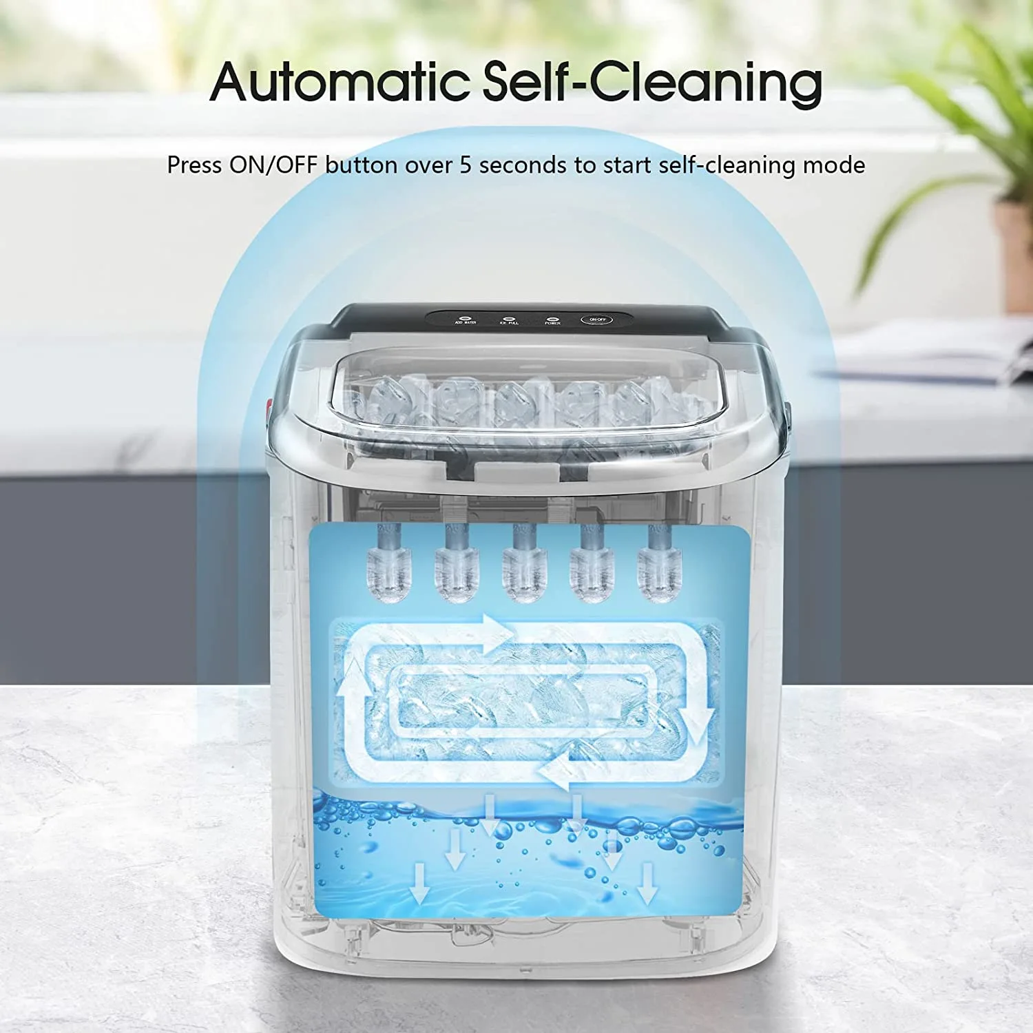 Ice Makers Countertop,Protable Ice Maker Machine with Handle,Self-Cleaning Ice Maker, 26Lbs/24H, 9 Ice Cubes Ready in 8 Mins, for Home/Office/Kitchen