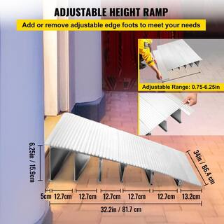 VEVOR 32.15 in. x 34 in. x 6 in. Silver Aluminum Threshold Speed Ramp Adjustable Wheelchair Ramp 6 in. Rise for Wheelchair WFSLYPDYCGLZ6CPVWV0