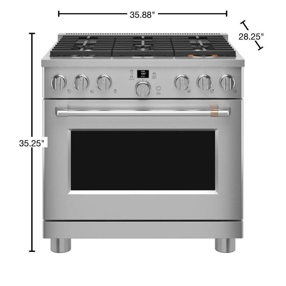 Cafe 36 in. 6.2 cu. ft. Smart Slide-In Gas Range in Stainless Steel with 6 Burners Air Fry and Convection CGY366P2TS1