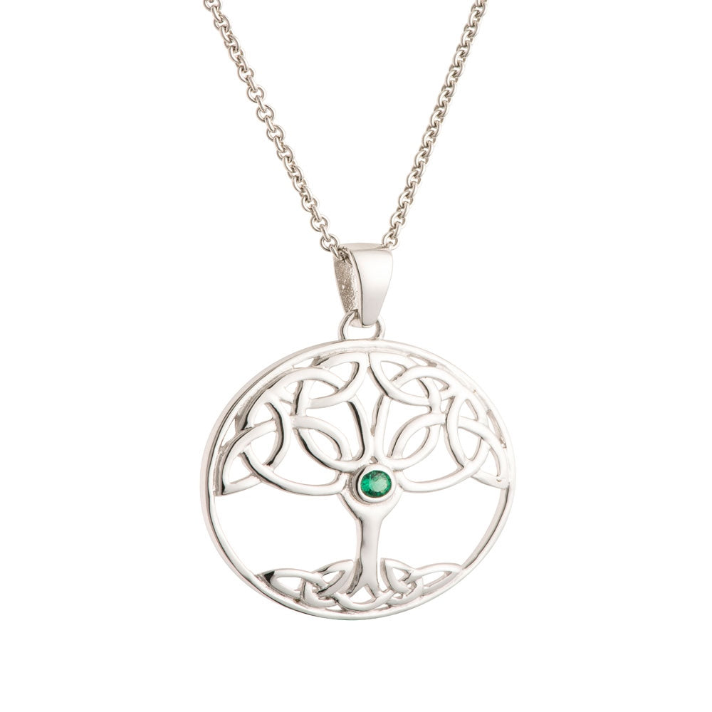 Galway Crystal Tree of Life Green Crystal Sterling Silver Pendant