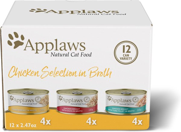 Applaws Chicken Pack in Broth Limited Ingredient Canned Wet Cat Food， 2.47-oz can， case of 12