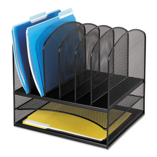 Safco Onyx Mesh Desk Organizer with Two Horizontal and Six Upright Sections， Letter Size Files， 13.25