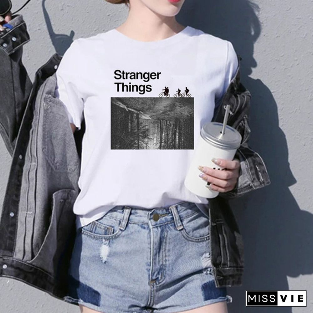 Stranger Things Vintage Poster T-Shirt 100% Cotton Casual Funny Yellow White Tv Show Tee Harajuku Hipster Women T-Shirt