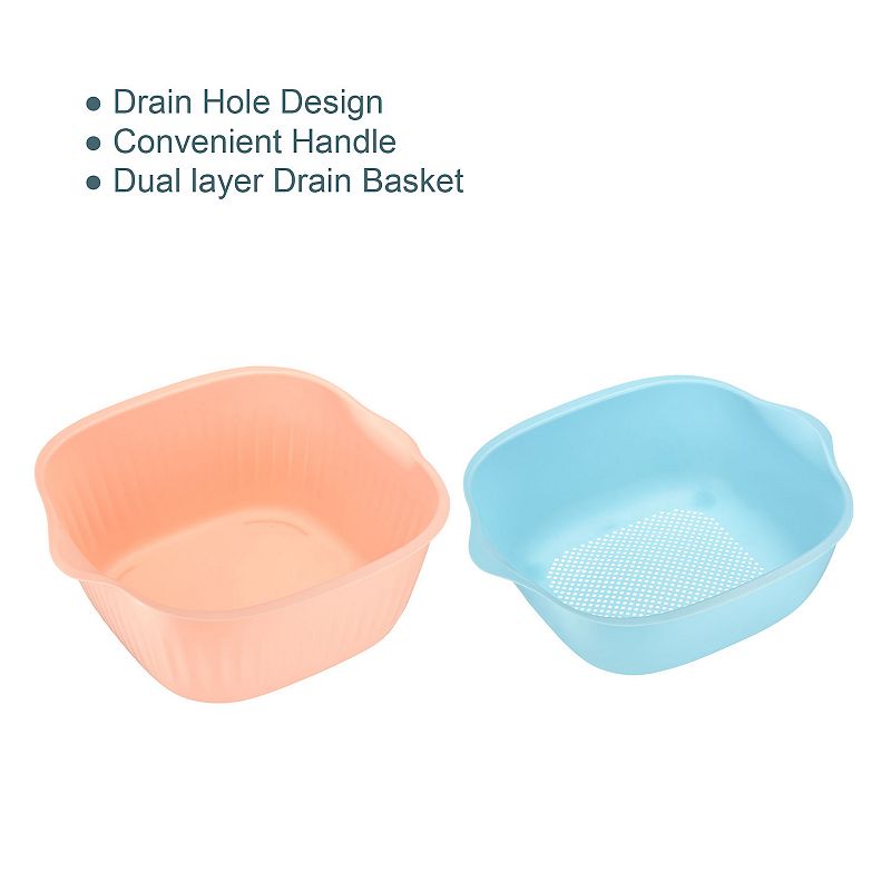 Double Layered Kitchen Colander Strainer 2PCS， Plastic Washing Bowl Food Strainer