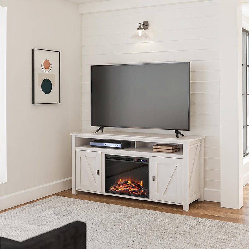 Woven Paths Scandi Farmhouse Electric Fireplace TV Console for TVs up to 60", Ivory Oak