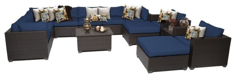 TK Classics Belle 13 Piece Wicker Patio Sofa Set in Tan   Tropical   Outdoor Lounge Sets   by Design Furnishings  Houzz