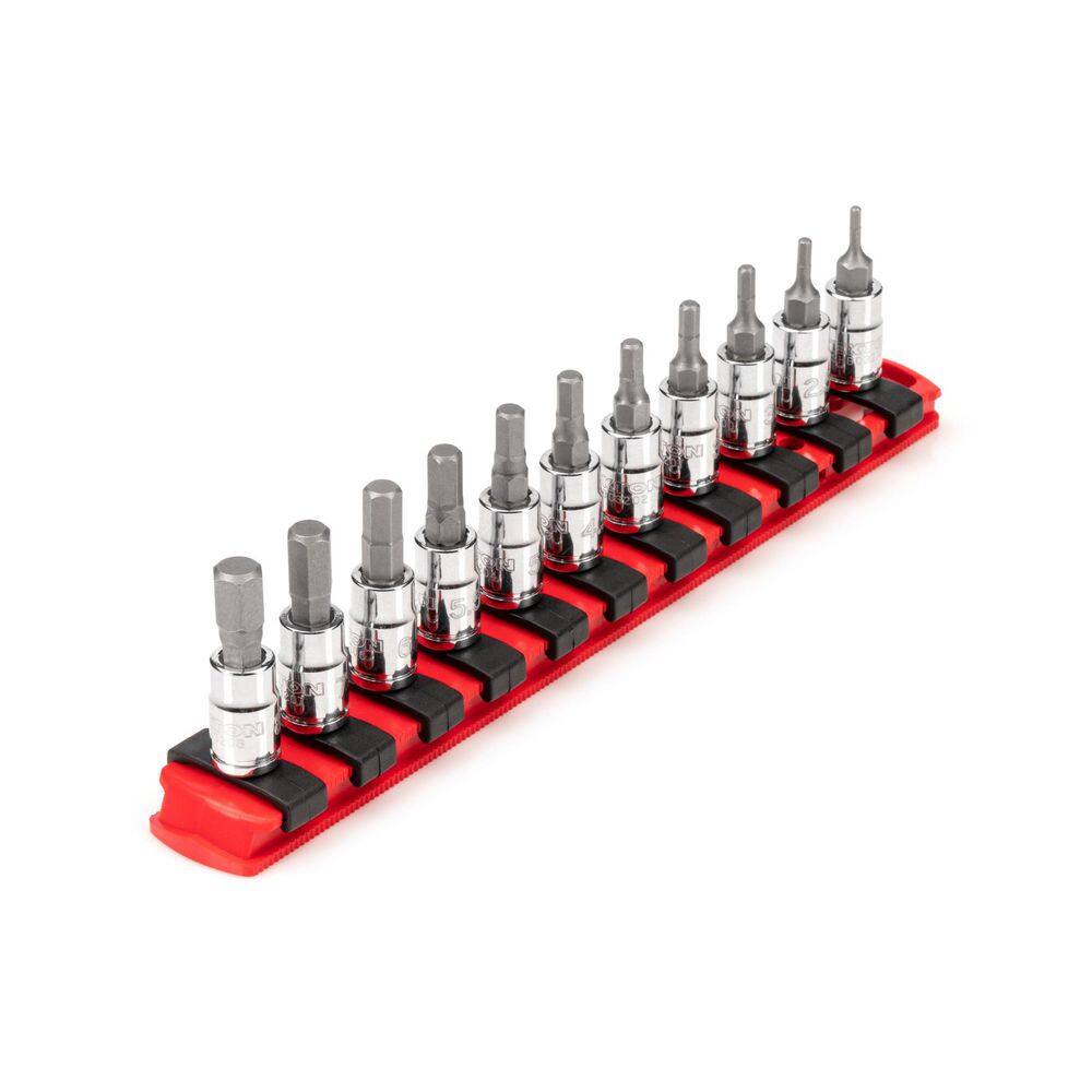 TEKTON 14 in. Drive Hex Bit Socket Set 11-Piece (2-8 mm) with Rail SHB90106