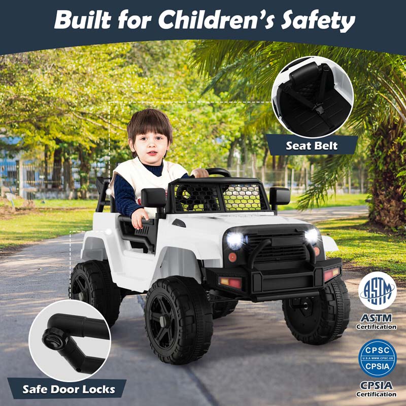 12V Kids Ride On Truck Car Battery Powered Electric Vehicle RC with Mesh Windshield & Bright Headlights