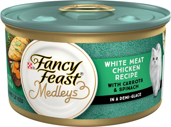 Fancy Feast Medleys White Meat Chicken Recipe with Carrots and Spinach Canned Cat Food， 3-oz can， case of 24