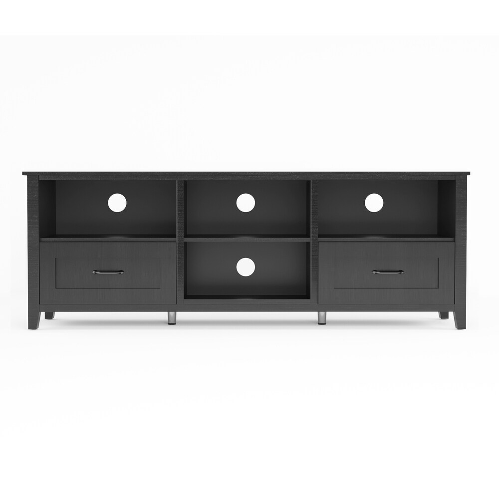 70.08 Inch Black TV Stand with 2 Drawers and 4 High Capacity Storage Compartment.