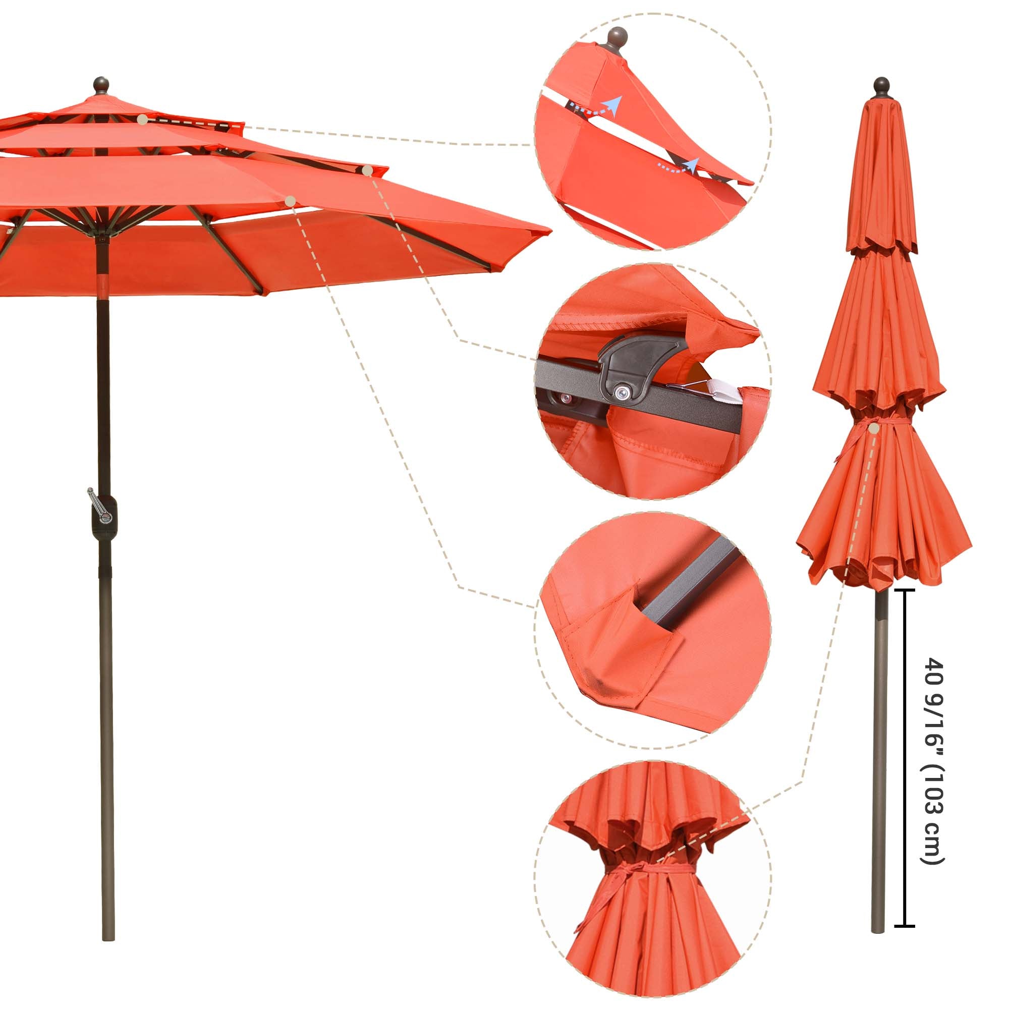 LAGarden 9 Ft 3 Tier Patio Umbrella with Crank Handle Push to Tilt Aluminum Pool Yard