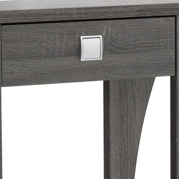 34 Inch Console Table with Drawer and Shelf， Curved Legs， Distressed Gray