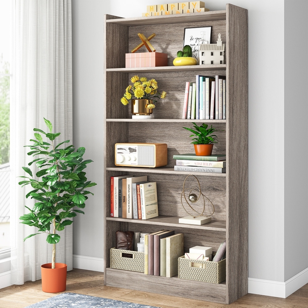 6 Tier White Bookcase  Large Tall Bookshelf with Storage Shelves