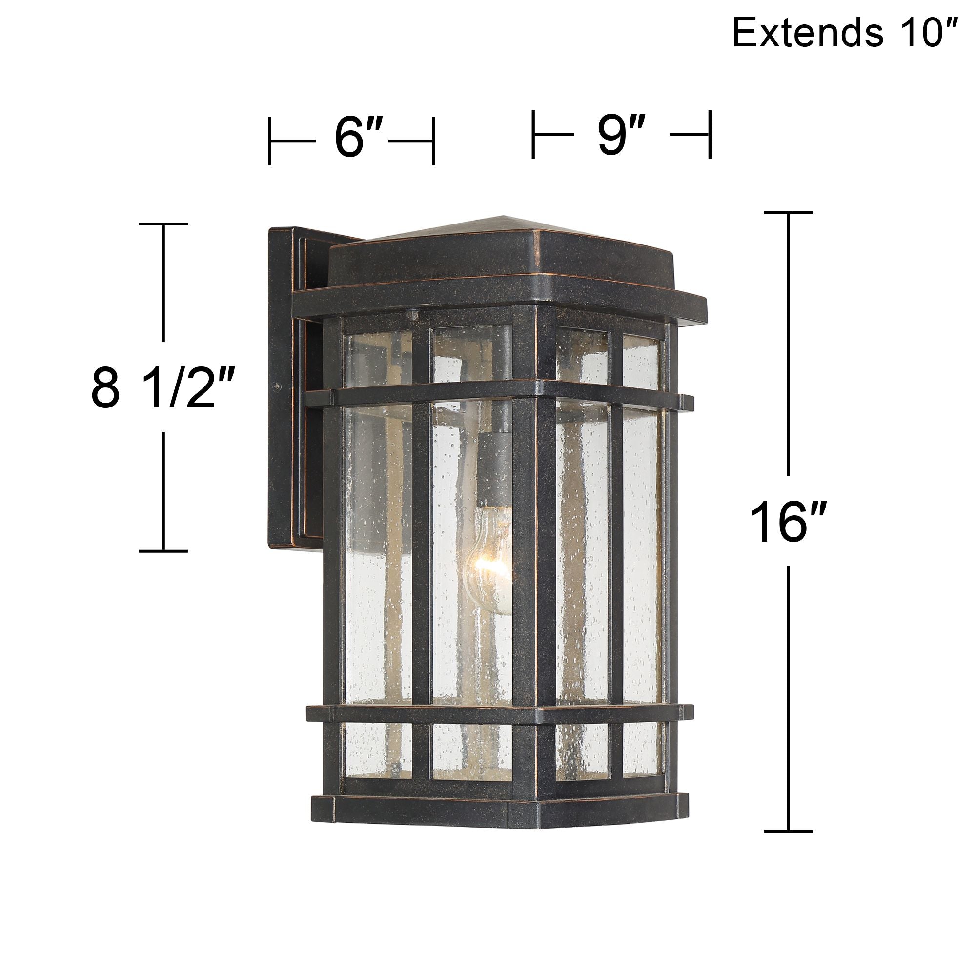 John Timberland Mission Outdoor Wall Light Fixture Oil Rubbed Bronze 16" Clear Seedy Glass for Exterior House Porch Patio Deck