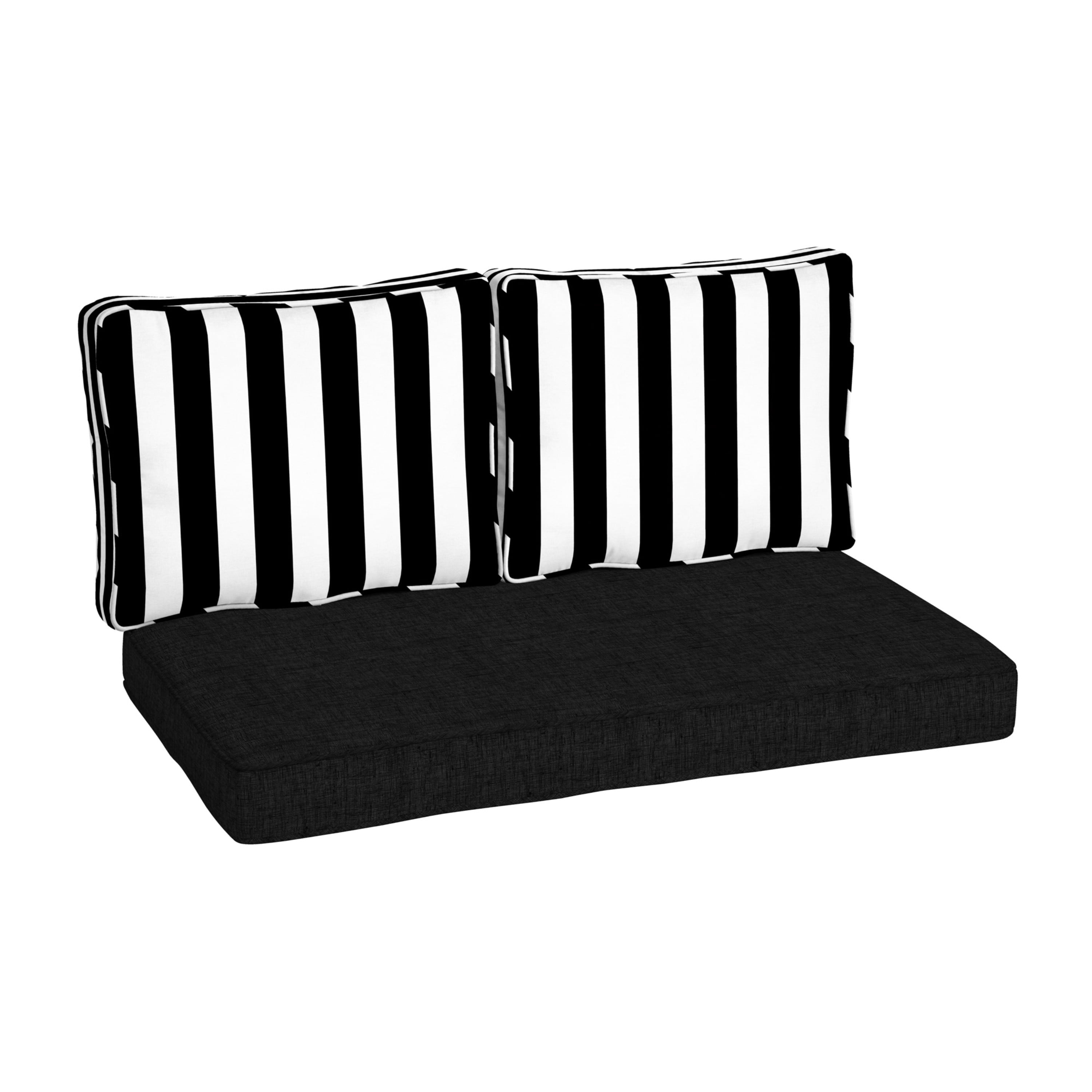 Arden Selections Outdoor Loveseat Cushion Set 46 x 26， Black Cabana Stripe