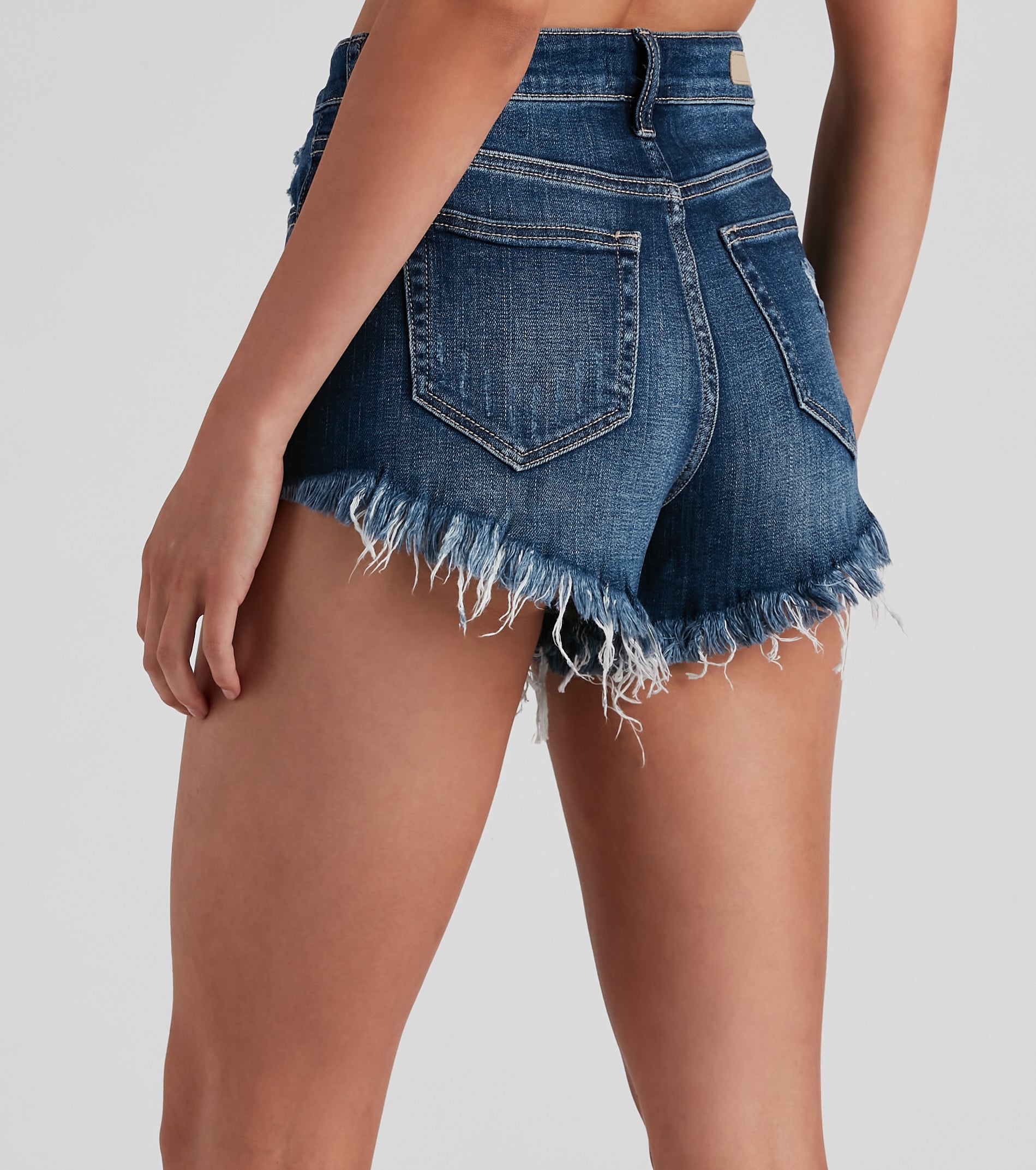 On Edge High Rise Fray Denim Shorts