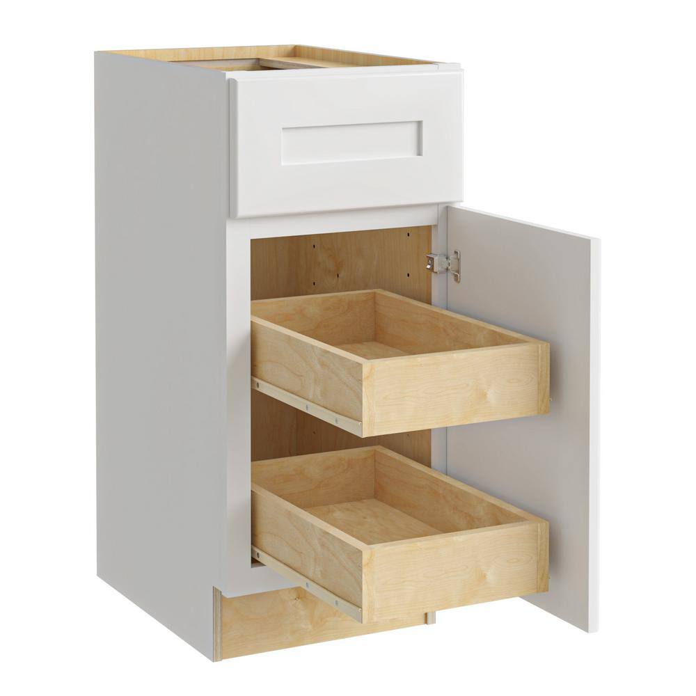 Home Decorators Collection Newport Assembled 12x34.5x24 in Plywood Shaker Base Kitchen Cabinet Right 2 rollouts Soft Close in Painted Pacific White B12R-2T-NPW