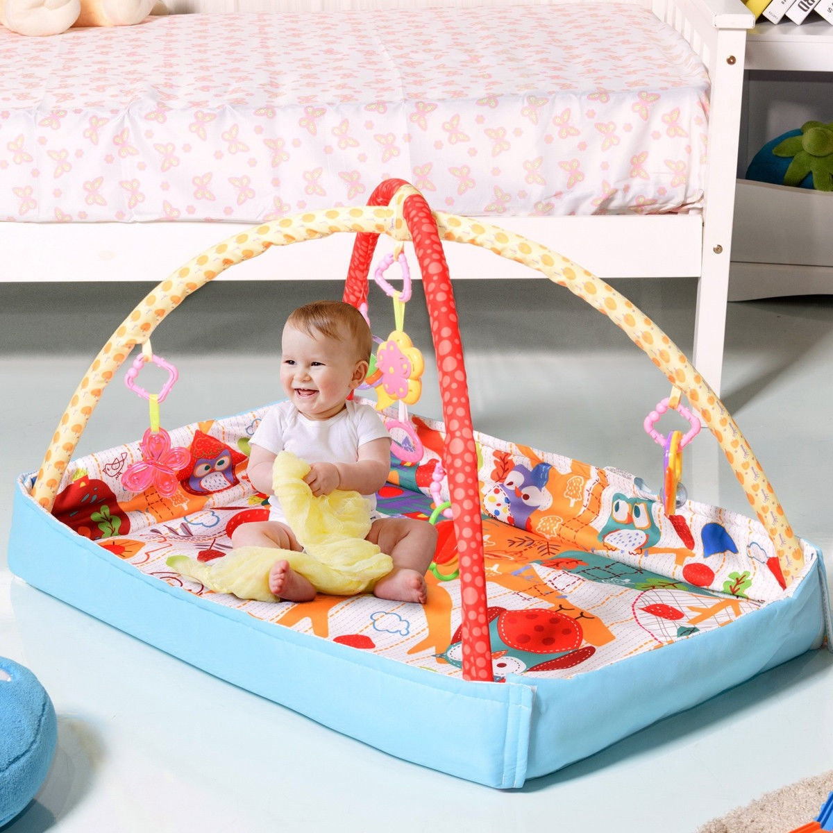 Baby Play Gym Mat, 3 in 1 Activity Mat with Removable Toys Bars & Walls