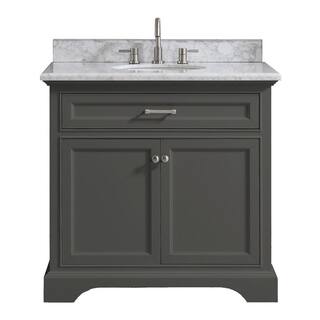 Home Decorators Collection Windlowe 37 in. W x 22 in. D x 35 in. H Bath Vanity in Gray with Carrara Marble Vanity Top in White with White Sink 15101-VS37C-GR