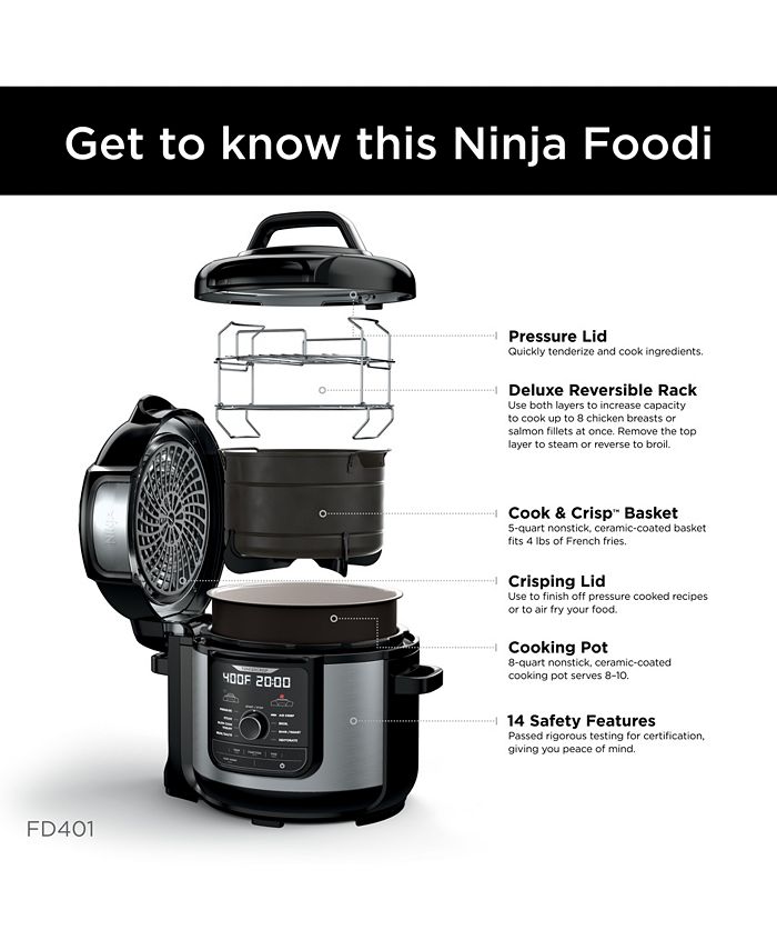 Ninja Foodi FD401 8 Qt.12-in-1 Deluxe XL Pressure Cooker Air Fryer in Stainless Steel