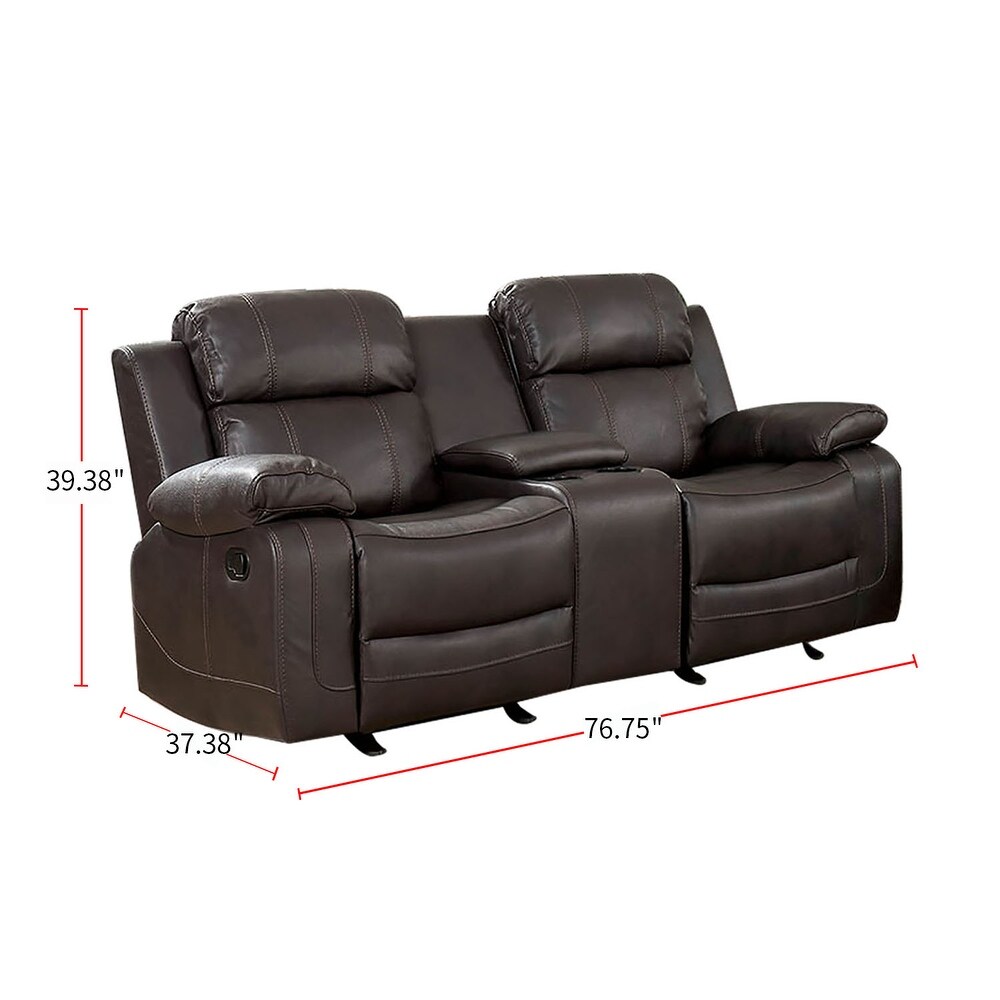 Leatherette Reclining Sofa Set in Brown